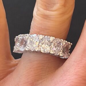 Judith Ripka Sterling Silver Up/Down Pear Shape CZ Band Ring, Size 6